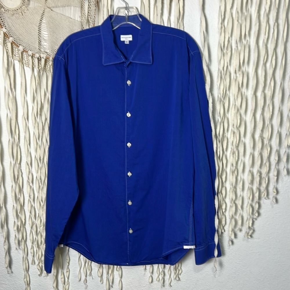 Arthur & Fox Paris Bright Blue Long Sleeve Cotton Button Down Shirt XL